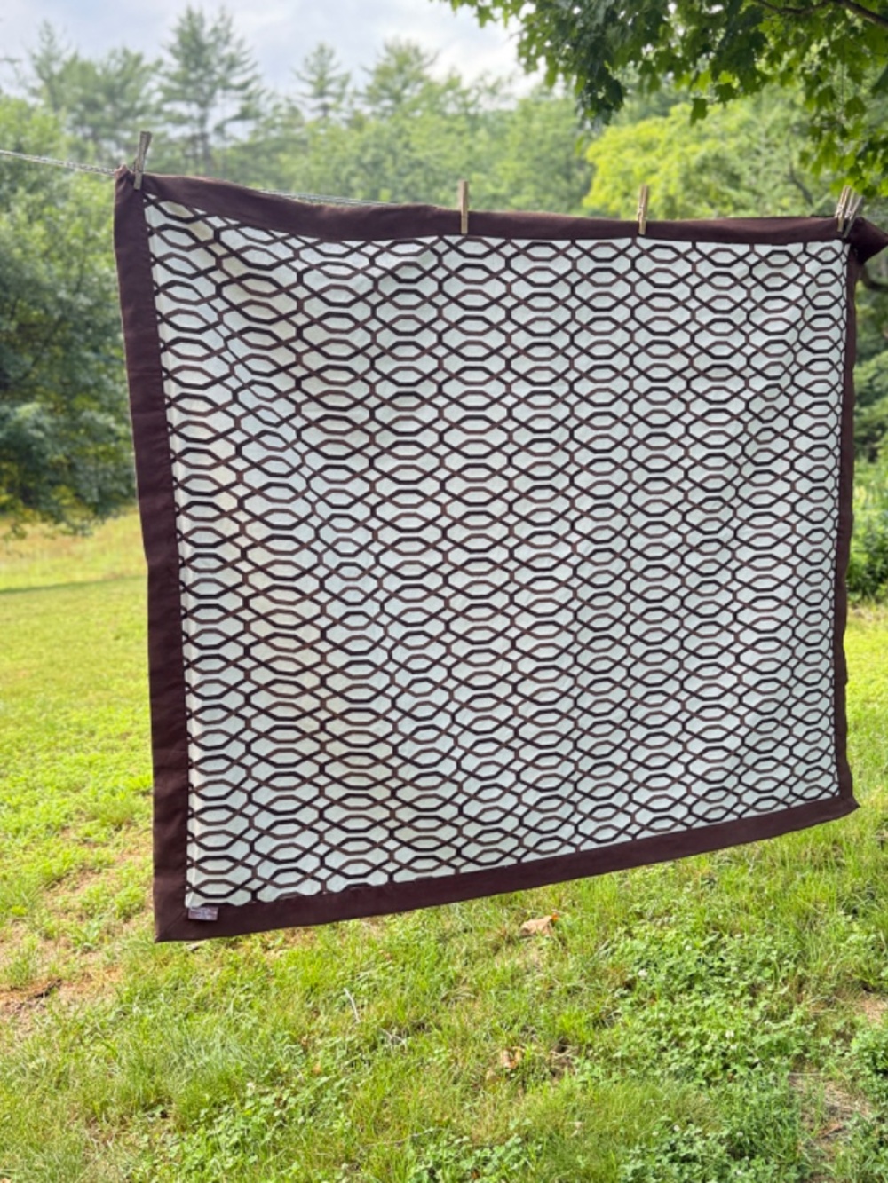 Kenar Home Throw Blanket Brown and White Lattice Work Velour Backing 62 X 51in